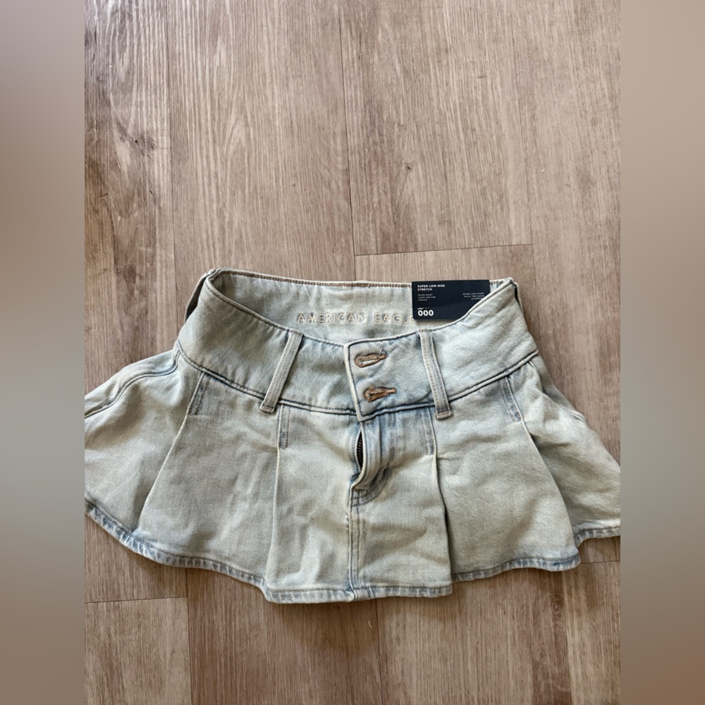 American Eagle Outfitters Pale Blue Denim Pleated Mini Skirt
